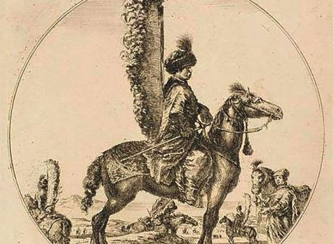 Офицер польских гусар. Командир почетной гвардии польского посольства в Париж 1645 г. полковник Кш. Щодровский Офорт худ. Стефана Делла Беллы