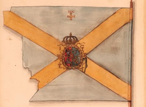 Ротное знамя пехотного полка гвардии Его Королевского Величе- ства полковника фон Людинсгаузен-Воль- фа, до 1655 г. (аверс и реверс) Л.