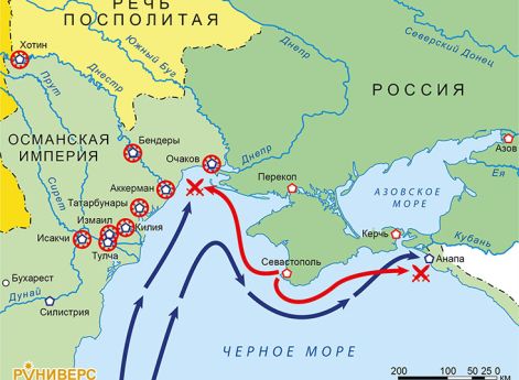 Война России и Австрии против Турции 1787–1791 гг. Карта кампании 1790 г. на Дунае и Черном мореДействия на Балтике На Балтике русский флот вновь наносит ряд поражений шведскому флоту при Ревеле (2 мая), у Красной Горки (23-24 мая) и в Выборгском заливе (