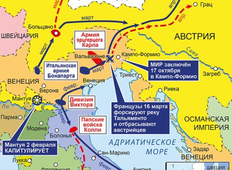 Действия в Италии, январь–апрель 1797 г.Действия на Рейне, апрель 1797 г.