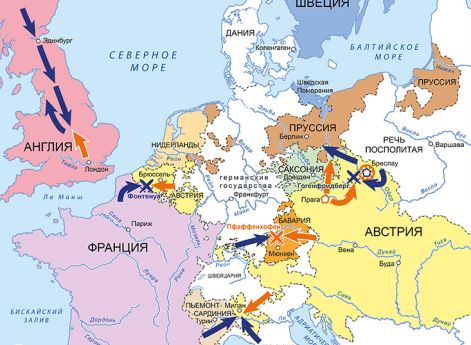 Война за австрийское наследство 1740–1748 гг. Карта кампаний 1745 г. в Центральной Европе