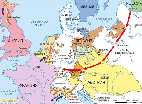 Война за австрийское наследство 1740–1748 гг. Карта кампаний 1746–1748 гг. в Центральной Европе