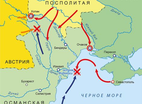 Война России и Австрии против Турции 1787–1791 гг. Карта кампании 1788 г. на Дунае и Черном мореДействия на Балтике