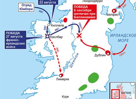 Действия в Ирландии, май–сентябрь 1798 г.Действия в Египте, июль–август 1798 г.Французская армия под командованием Бонапарта высаживается в Александрии, затем движется на Каир и занимает его, разбив войско мамлюков в битве у пирамид. Генерал Дезе разбивае