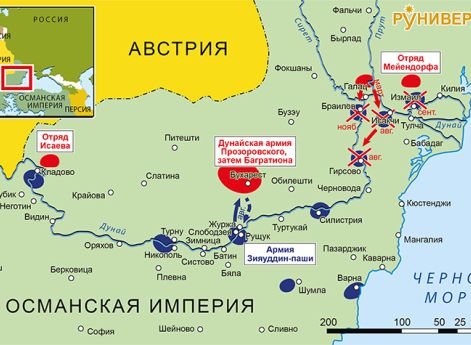 Действия в Валахии и Добрудже, март–ноябрь 1809 г.Кампании в ходе русско-турецкой войны в 1809-1811 г.: Рассеват и Силистрия.Действия в Валахии и Добрудже, март–ноябрь 1809 г.Русское командование планировало силами основной группировки своих войск (Молдав