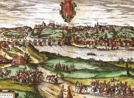 Вид г. Гродно с изображением встречи московских послов в 1567 г.