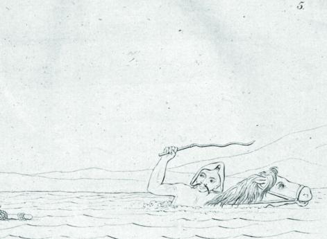 Крымский татарин переправляется через реку