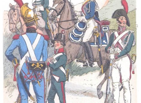 Италия. Конный егерь, жандармы, пожарный и воспитанник (1812)