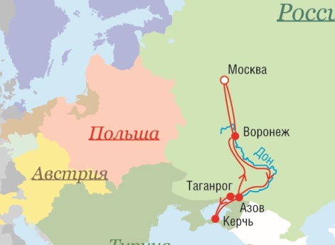 Маршрут поездок Петра I - 1699 г.