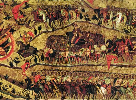 Взятие Казани. Икона «Благословенно воинство Небесного Царя». 1550-1560. Государственная Третьяковская галерея, Москва