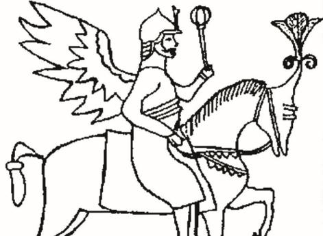 Изразец с изображением гусара из раскопок в Полоцке, XVII в. (прорись)