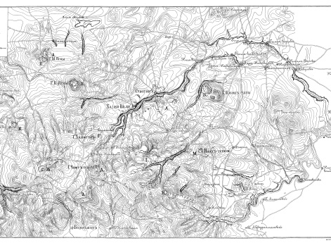 Местность между крепостью-лагерем Карсом и рекой Арпачаем, с показанием укрепленных позиций, занимавшихся турецкими войсками в августе и сентябре 1877 года