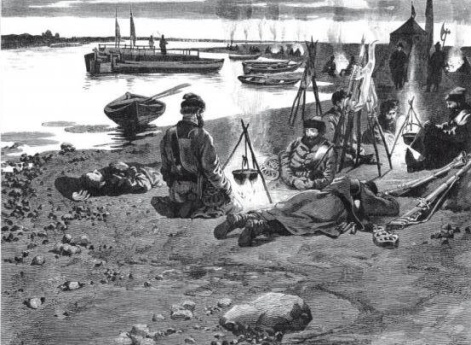 Поход против Стеньки Разина. Привал стрельцов на берегу Волги.