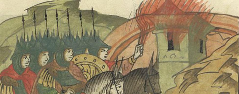 Литовцы нападают на Псков, жгут волости и села и с большим пленом и добычей возвращаются обратно.