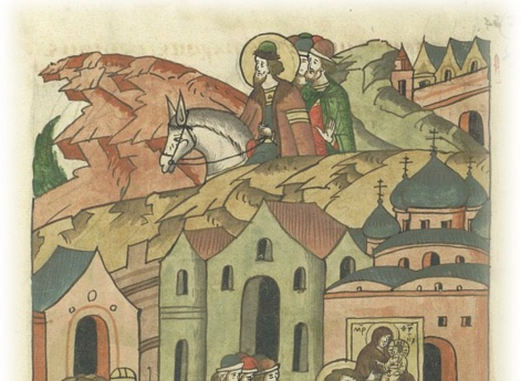 Князь Александр Ярославич приходит в Ростов, берет благословение у епископа Кирилла и благодарит бога, что приехал из Новгорода в добром здоровье.