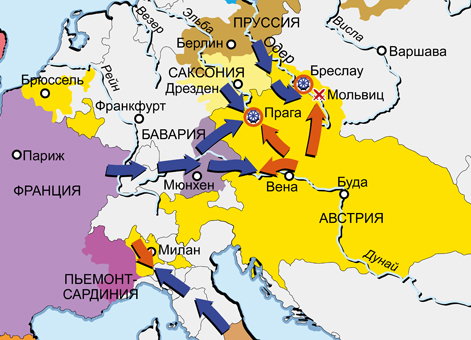 Война за австрийское наследство 1740–1748 гг. Карта кампаний 1740–1741 гг. в Центральной Европе