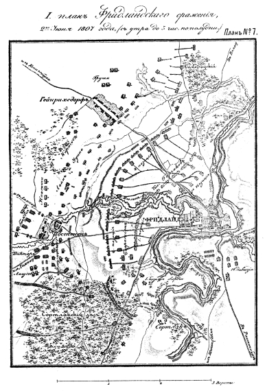 План Фридландского сражения 2 июня 1807 года (с утра до 3 часов пополудни)