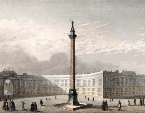 Александровская колонна в Санкт-Петербурге.Гравюра. 1835 г.
