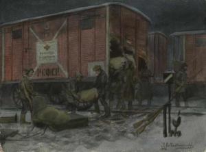 Владимиров И. Ночное разграбление вагона с помощью от Красного креста (1922).