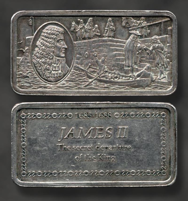 Слиток серебра с изображением бегства короля Якова II