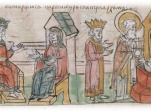 Беседа Ольги с византийским императором Константином Багрянородным; крещение Ольги в Царьграде царем и патриархом