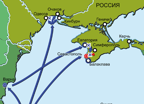 Крымская война 1853–1856 гг. Карта кампании 1854 г. в Крыму и на Черном море