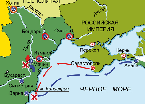 Война России и Австрии против Турции 1787–1791 гг. Карта кампании 1791 г. на Дунае и Черном море
