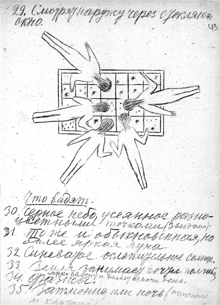 Рисунок из рукописи статьи К.Э. Циолковского «Альбом космических путешествий»