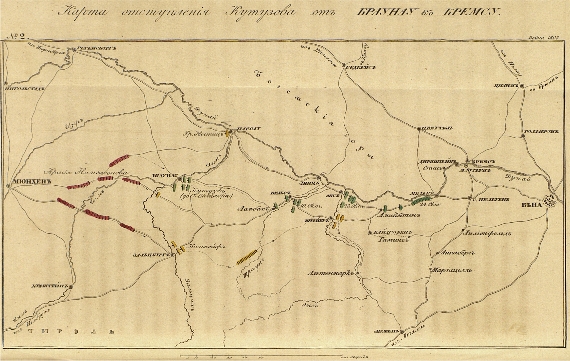 Карта отступления Кутузова от Браунау к Кремсу.