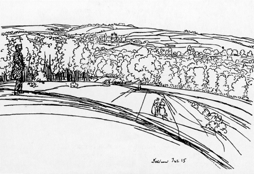 Вид на село Долбино от усадьбы Киреевских. Рис. В. А. Жуковского,1815