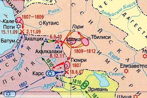Карта Русско-турецкой войны 1806 – 1812 гг. Кавказский театр.