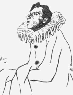 В.Э. Мейерхольд в роли Пьеро («Балаганчик»). Рисунок Н.П. Ульянова. 1908 г.