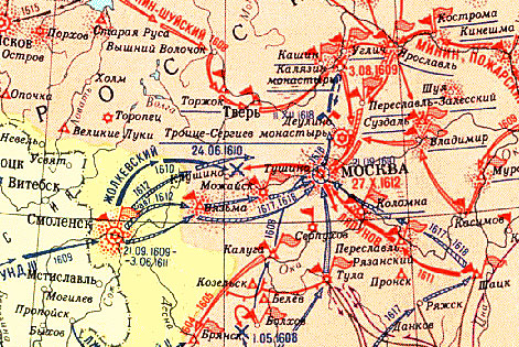 Карта: Борьба русского народа с польской и шведской интервенцией в начале XVII в.