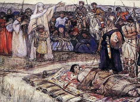 Княгиня Ольга встречает тело князя Игоря (Эскиз неосуществленной картины)