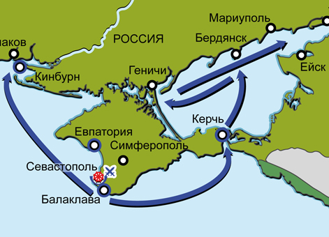Крымская война 1853–1856 гг. Карта кампании 1855 г. в Крыму и на Черном море