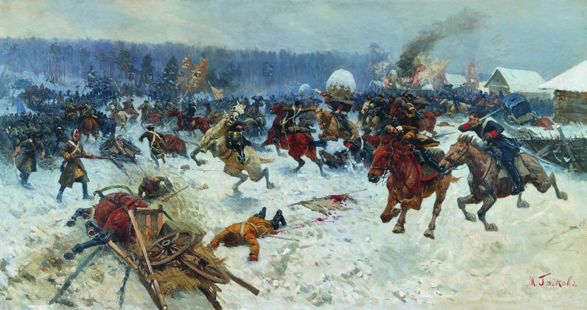 Атака шведов ярославскими драгунами у деревни Эрестфер 29 декабря 1701 года