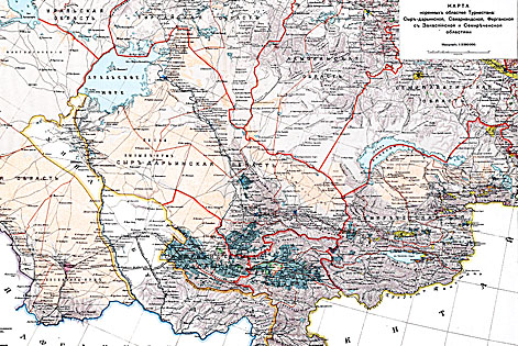 Карта коренных областей Туркестана: Сыр-Дарьинской, Самаркандской, Ферганской с Закаспийской и Семиреченской областями