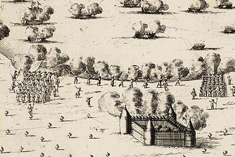 Панорама сражения на реке Амовже (Эмбахе) при впадении ее Чудское озеро 4 мая 1704 года