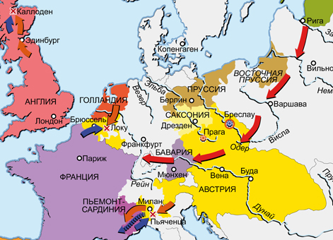 Война за австрийское наследство 1740–1748 гг. Карта кампаний 1746–1748 гг. в Центральной Европе