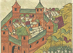 Приход Крымского царя Девлет-Гирея к Рязани. Город Рязань едва успевают укрепить и поставить по стенам бойницы.