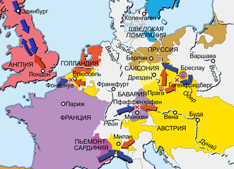 Война за австрийское наследство 1740–1748 гг. Карта кампаний 1745 г. в Центральной Европе