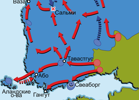 Русско-шведская война 1808-1809 гг. Карта кампаний 1808 г. в Финляндии и на Балтийском море