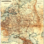 Карта Европейской России с показанием железных и шоссейных дорог